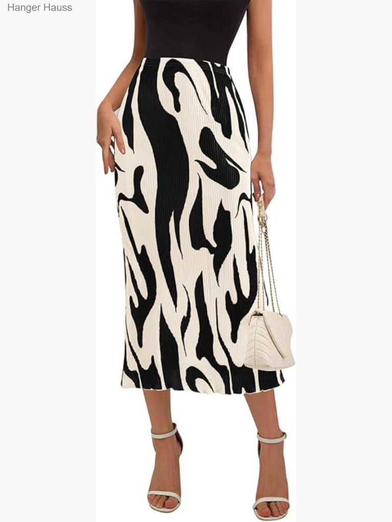 High Waist Pleated Midi Skirt Graphic Print Plisse A-Line Summer Trendy